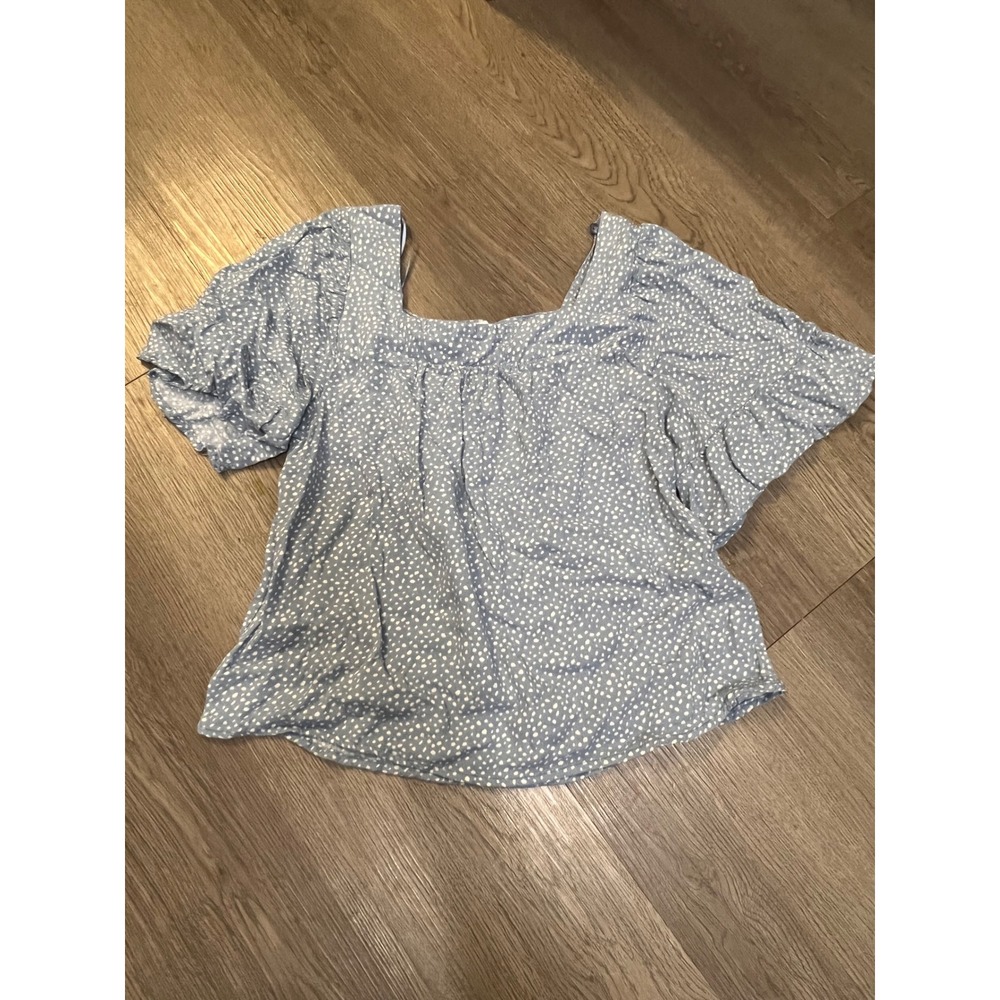 Urban Romantics Light Blue Polka Dot Square Neck Flutter Sleeve Blouse Small